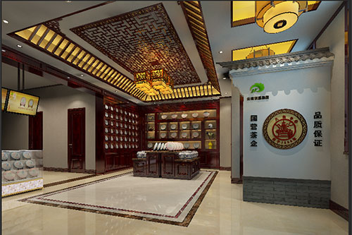 安吉古朴典雅的中式茶叶店大堂设计效果图